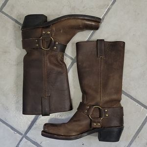 Frye Harness 12R Brown Leather Combat & Moto Boots